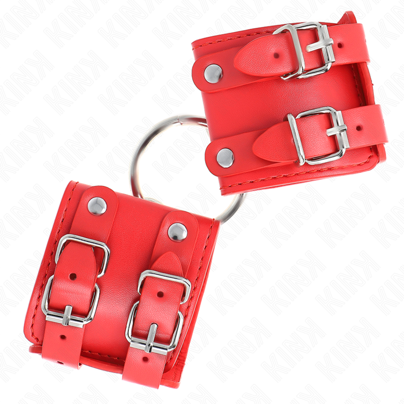 KINK - STAŁE UCHWYTY NA NADGARSTKI Z PIERŚCIENIEM I ĆWIEKAMI REGULOWANE CZERWONE 17-22 CM X 6,5 CM