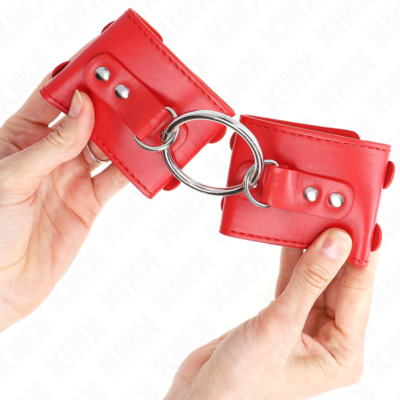 KINK - STAŁE UCHWYTY NA NADGARSTKI Z PIERŚCIENIEM I ĆWIEKAMI REGULOWANE CZERWONE 17-22 CM X 6,5 CM