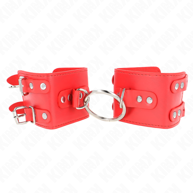 KINK - STAŁE UCHWYTY NA NADGARSTKI Z PIERŚCIENIEM I ĆWIEKAMI REGULOWANE CZERWONE 17-22 CM X 6,5 CM