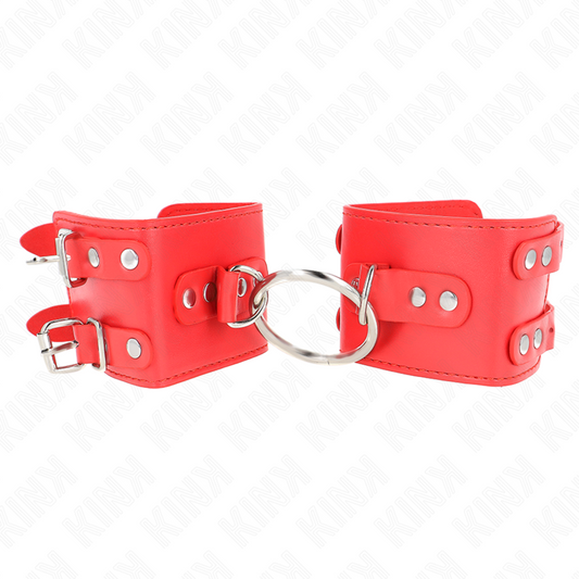 KINK - STAŁE UCHWYTY NA NADGARSTKI Z PIERŚCIENIEM I ĆWIEKAMI REGULOWANE CZERWONE 17-22 CM X 6,5 CM