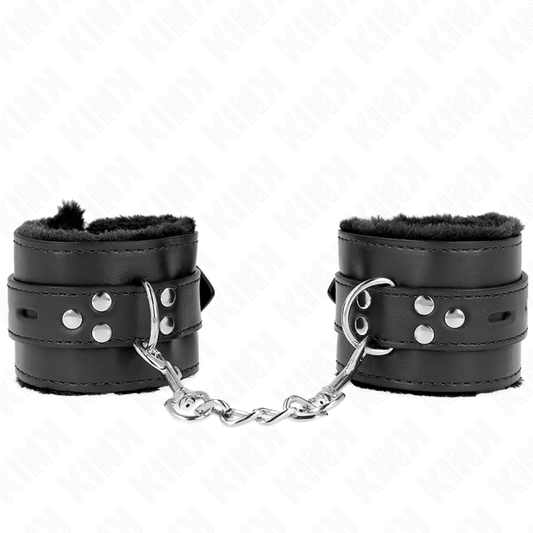 KINK - OWIJKI NA NADGARSTKI Z FUTREM I KWADRATOWYMI OTWÓRKAMI W KOLORZE CZARNYM I CZARNYM PASKIEM REGULOWANYM 17-29 CM X 6 CM