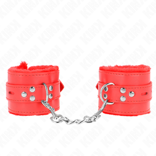 KINK - OWIJKI NA NADGARSTKI Z FUTREM I KWADRATOWYMI OTWORAMI W KOLORZE CZERWONYM I REGULOWANYM CZERWONYM PASKIEM 17-29 CM X 6 CM