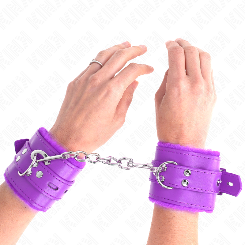 KINK - OWIJKI NA NADGARSTKI Z FUTREM I KWADRATOWYMI OTWORAMI W KOLORZE FIOLETOWYM I REGULOWANYM PASKIEM W KOLORZE FIOLETOWYM 17-29 CM X 6 CM