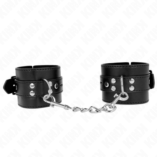 KINK - KLAMRY NA NADGARSTKI CZARNE Z CZARNYM PASKIEM REGULOWANE 17-28 CM X 6 CM