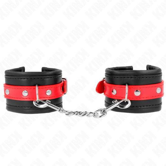 KINK - KLAMRY NA NADGARSTKI CZARNE Z CZERWONYM PASKIEM REGULOWANE 17-28 CM X 6 CM