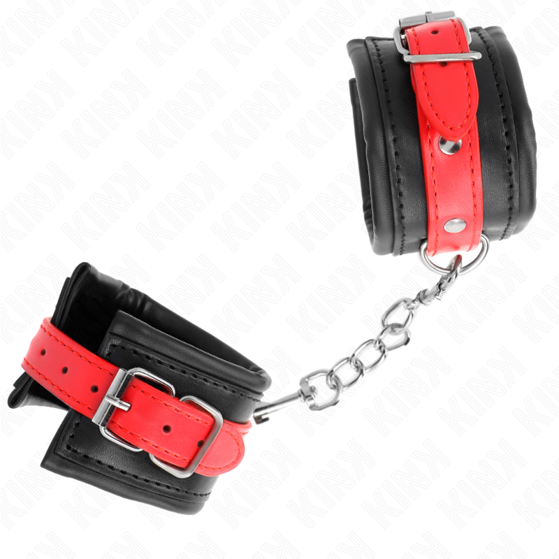 KINK - KLAMRY NA NADGARSTKI CZARNE Z CZERWONYM PASKIEM REGULOWANE 17-28 CM X 6 CM
