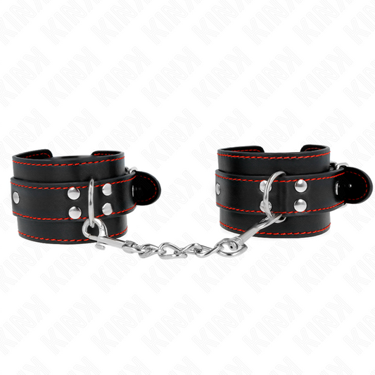 KINK - UCHWYTY NA NADGARSTKI CZARNE Z CZERWONĄ PODSZEWKĄ REGULOWANE 20-28 CM X 5,5 CM