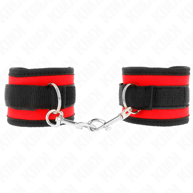KINK - NYLONOWE UCHWYTY NA NADGARSTKI Z RZEPAMI I PĘTELKAMI CZERWONO-CZARNE MODEL 2 REGULOWANE 18-35 CM X 6 CM