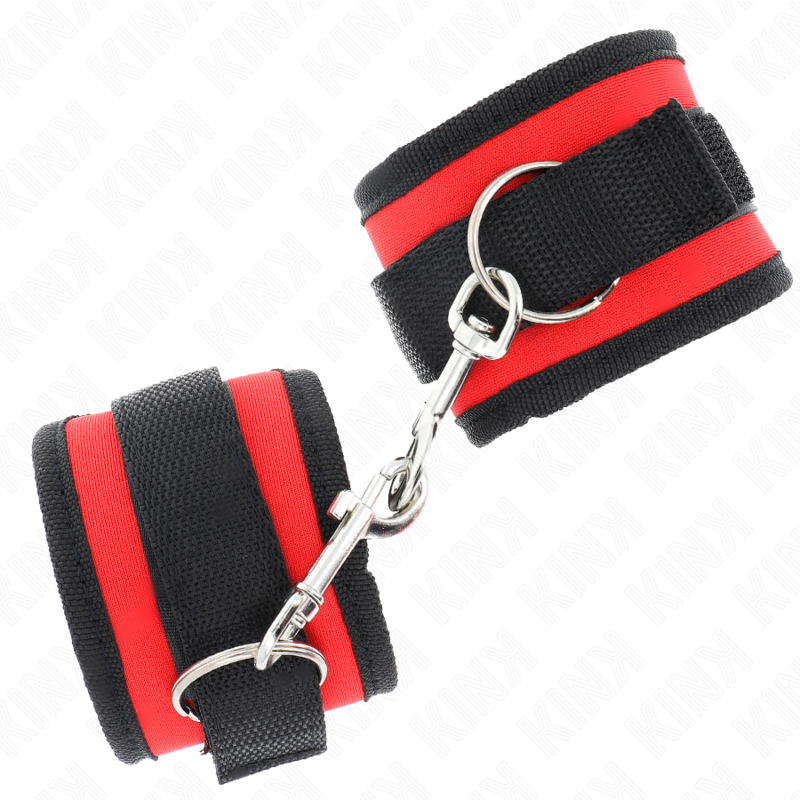 KINK - NYLONOWE UCHWYTY NA NADGARSTKI Z RZEPAMI I PĘTELKAMI CZERWONO-CZARNE MODEL 2 REGULOWANE 18-35 CM X 6 CM
