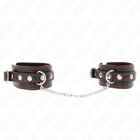 KINK - MAŁE KARABINEK NA NADGARSTKI CZARNY Z CZERWONĄ PODSZEWKĄ REGULOWANY 14-24 CM X 3,5 CM