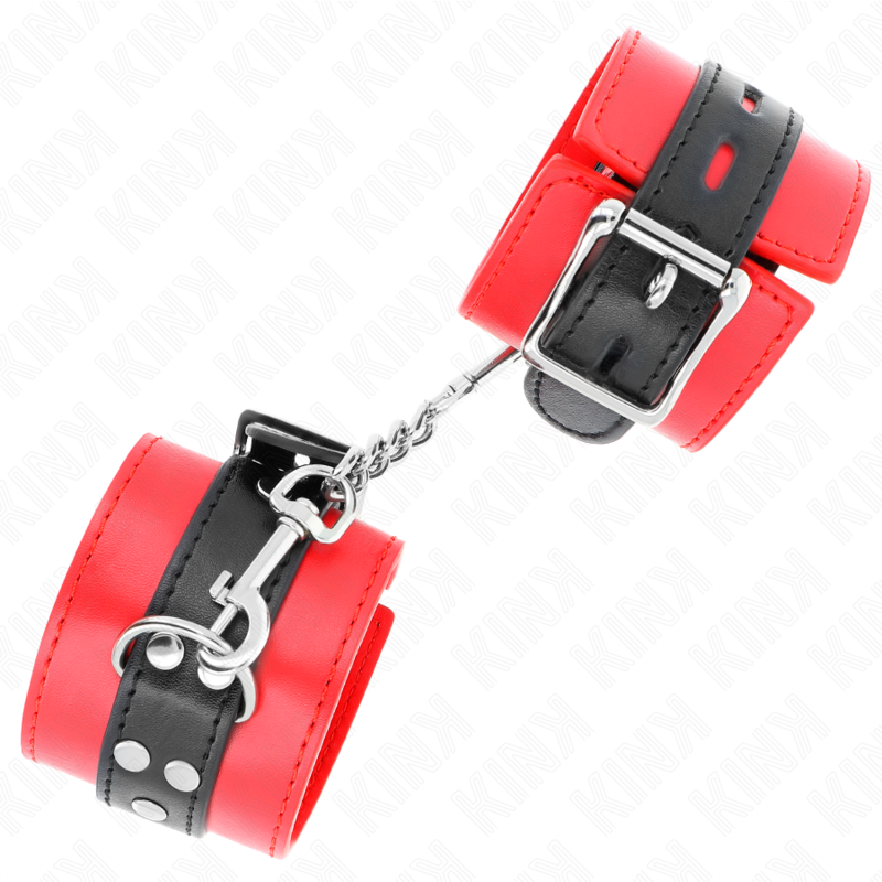 KINK - CZERWONE UCHWYTY NA NADGARSTKI Z CZARNYM PASKIEM REGULOWANE 17-28 CM X 6 CM
