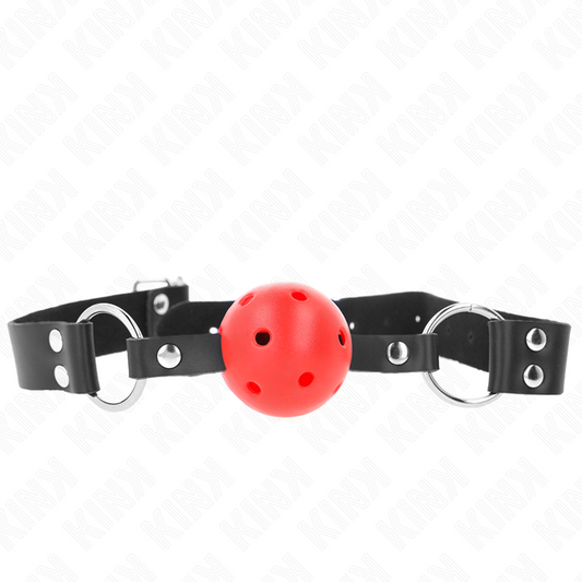 KINK – Atmungsaktiver Ballknebel 4 cm mit Doppelniete, rot, 62,5 x 2,5 cm, verstellbar von 42 bis 58 cm