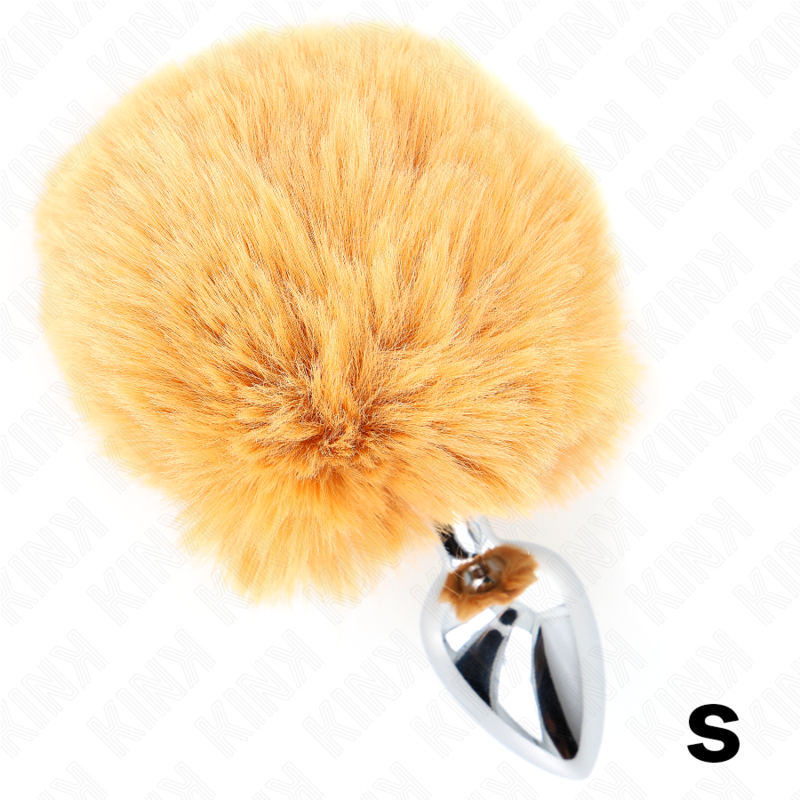 KINK - KOREK ZE STALI NIERDZEWNEJ 7 x 3 CM Z BEŻOWYM FUTERKIEM OGONEM KRÓLIKA 8 CM