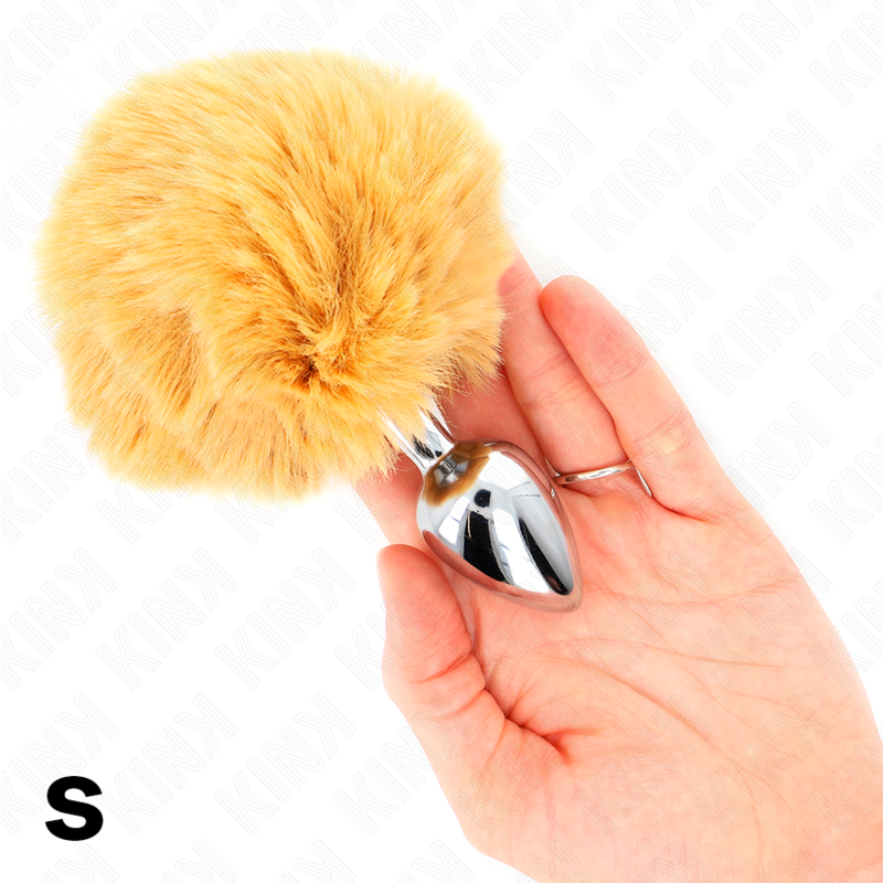 KINK - KOREK ZE STALI NIERDZEWNEJ 7 x 3 CM Z BEŻOWYM FUTERKIEM OGONEM KRÓLIKA 8 CM