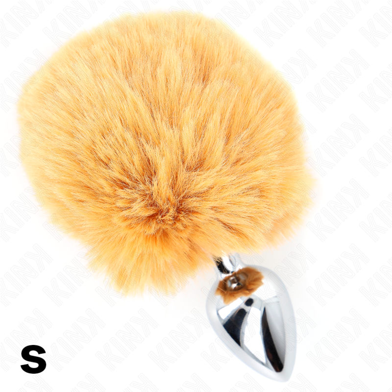KINK - KOREK ZE STALI NIERDZEWNEJ 7 x 3 CM Z BEŻOWYM FUTERKIEM OGONEM KRÓLIKA 8 CM
