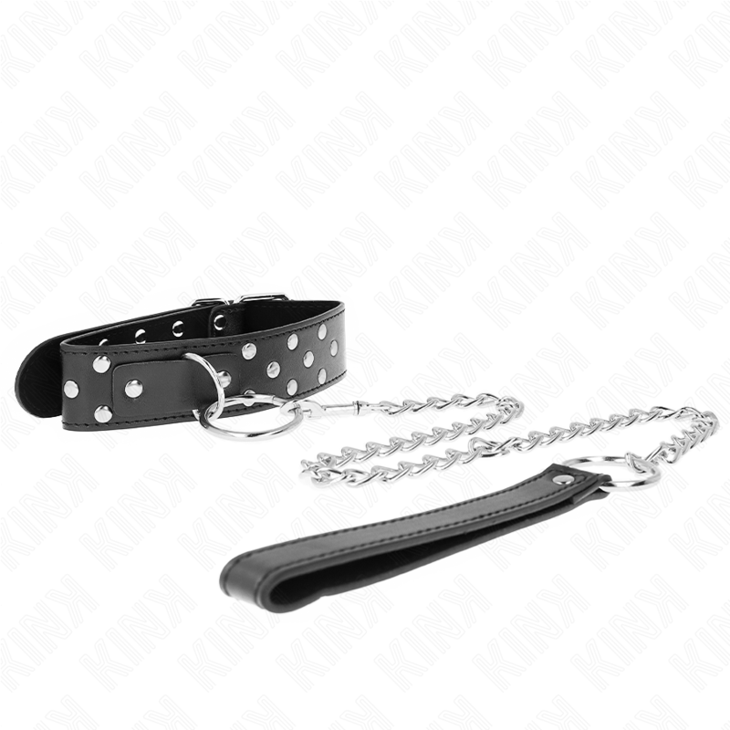 KINK - NASZYJNIK Z PASKIEM Z NITEM 65 CM CZARNY REGULOWANY 36-50 CM X 3,8 CM