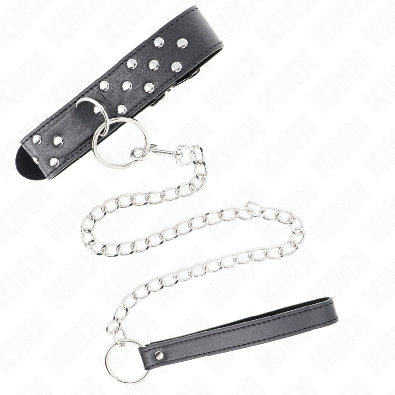 KINK - NASZYJNIK Z PASKIEM Z NITEM 65 CM CZARNY REGULOWANY 36-50 CM X 3,8 CM