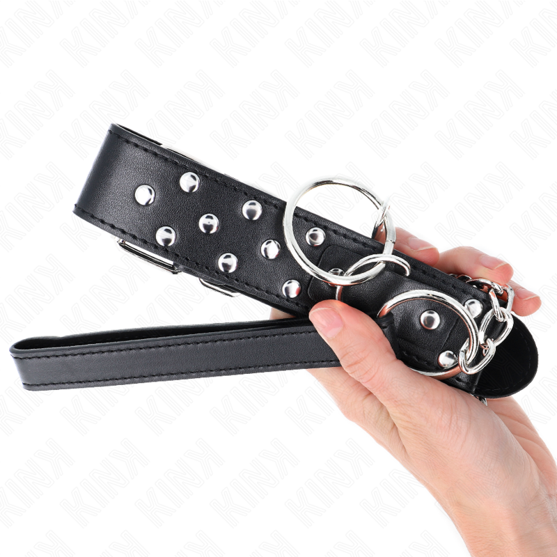 KINK - NASZYJNIK Z PASKIEM Z NITEM 65 CM CZARNY REGULOWANY 36-50 CM X 3,8 CM