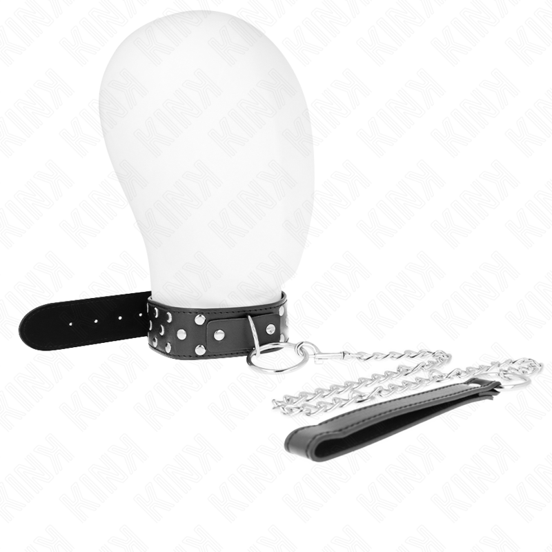 KINK - NASZYJNIK Z PASKIEM Z NITEM 65 CM CZARNY REGULOWANY 36-50 CM X 3,8 CM