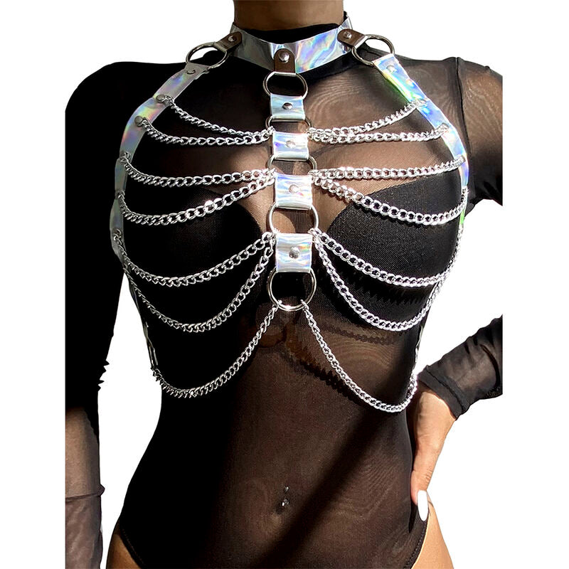 SUBBLIME - 953737 Brustgeschirr mit Ringen und Ketten, Silber, Einheitsgröße