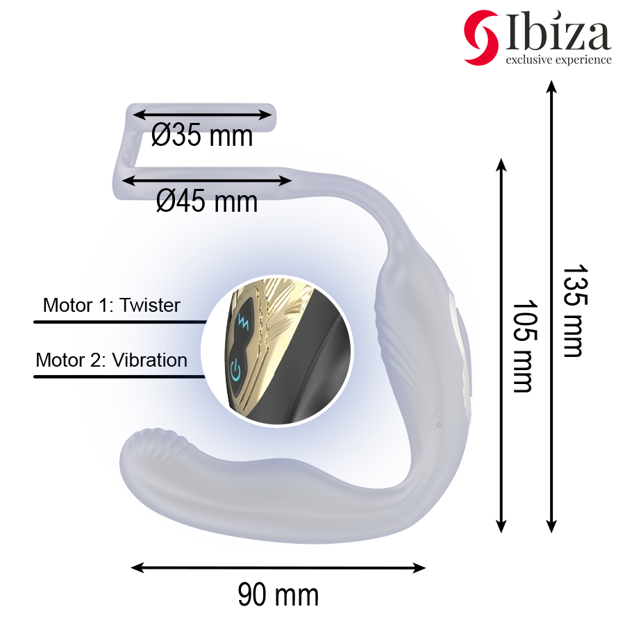 IBIZA - WIGGLE FERNBEDIENTER ROTIERENDER ANALPLUG MIT PERINEALVIBRATION UND PENISVERGRÖSSERUNGSRINGEN