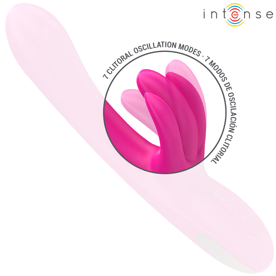 Pink multifunction rabbit vibrator with curved shaft and dual flexible ears, featuring control buttons on handle.