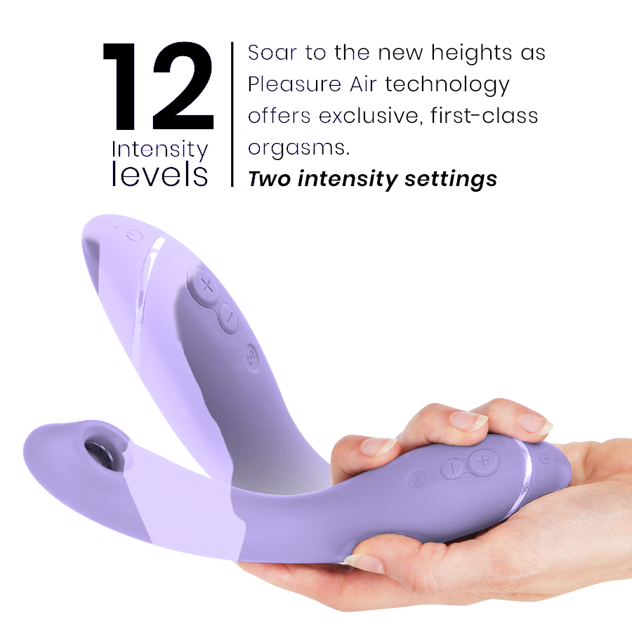 Lilac curved G-spot vibrator with buttons, held in hand showing compact size and ergonomic design.