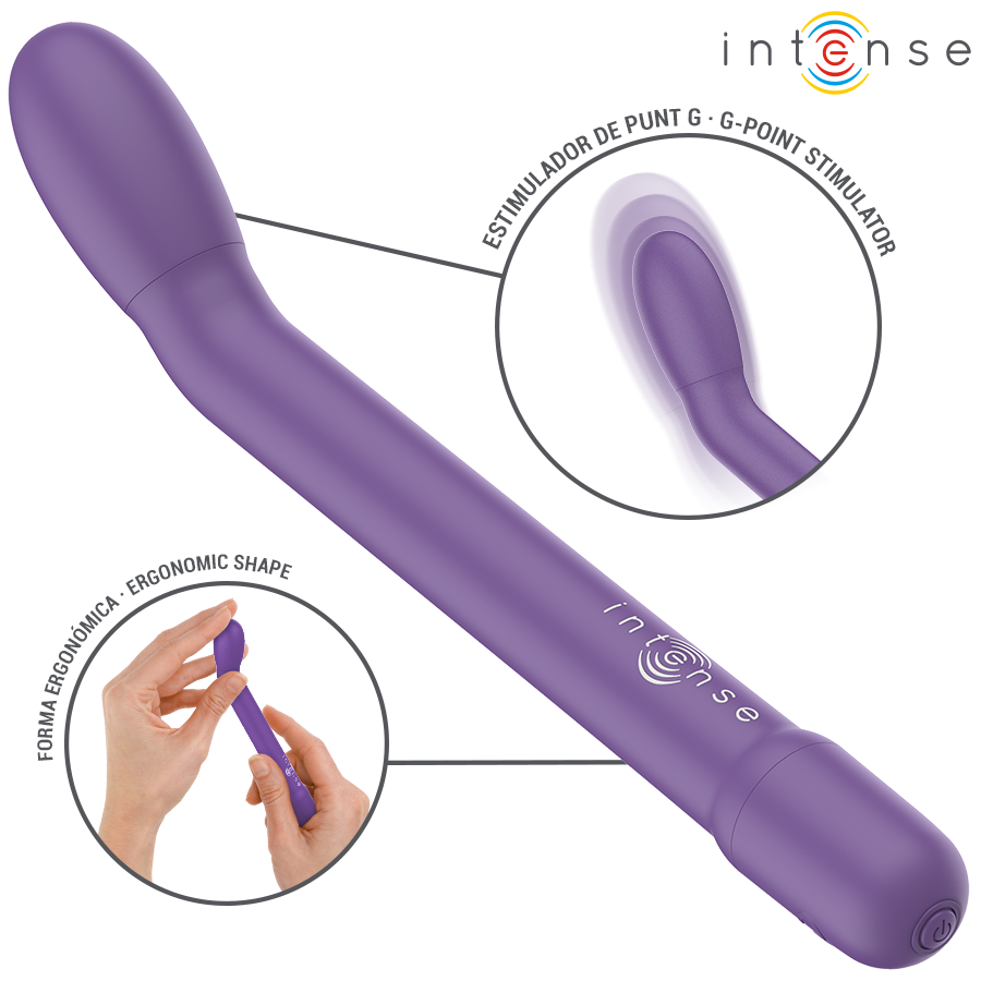 Purple ergonomic rechargeable G-spot stimulator with curved tip and smooth silicone finish.