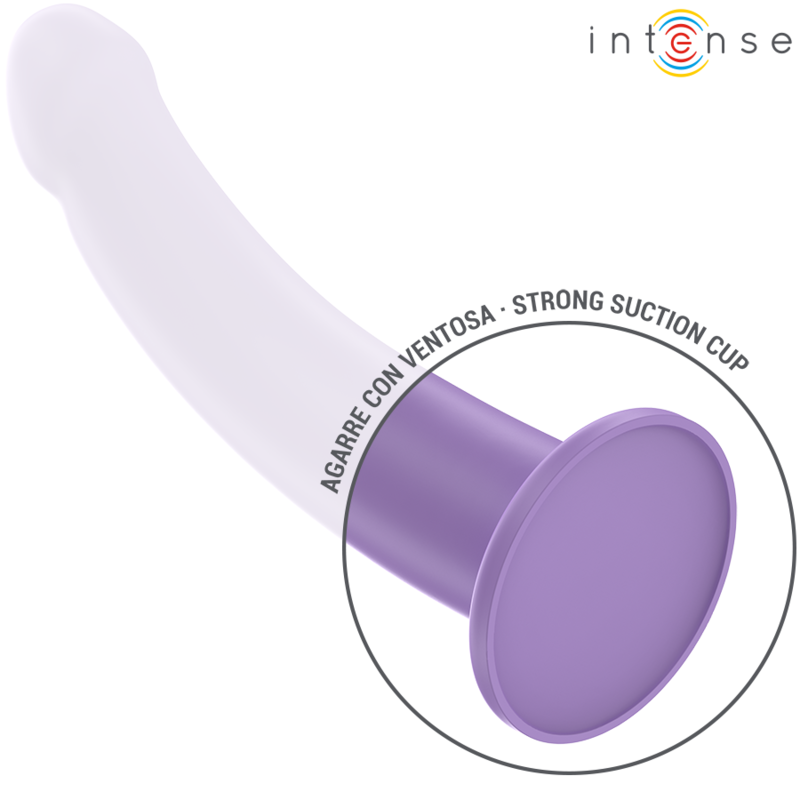 Purple curved vibrator with strong suction cup base and smooth matte finish.