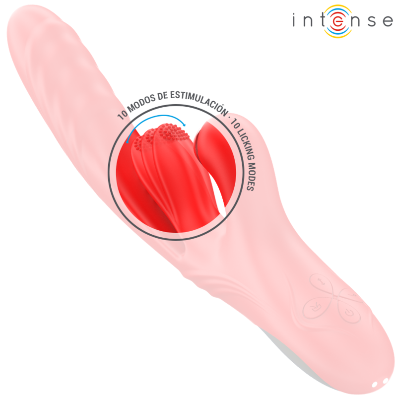 Pink multifunction vibrator with textured curved tip and dual stimulation nodes, sleek ergonomic design.