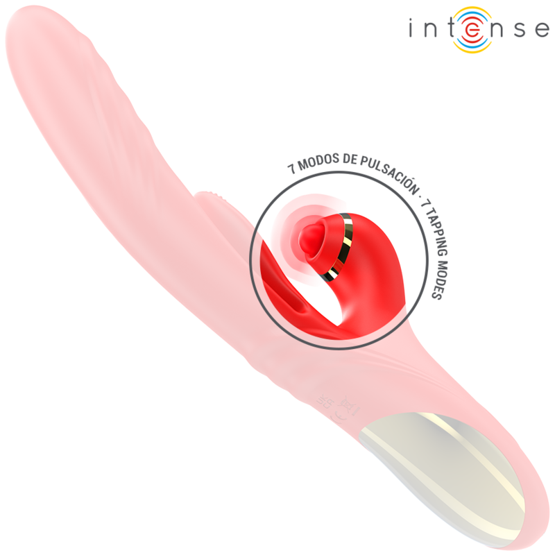 Pink multifunction vibrator with curved tip, textured shaft, and gold-accented handle.