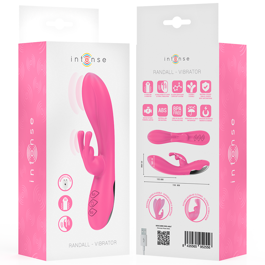 Pink rabbit vibrator with curved shaft and dual motors, featuring 10 vibration modes, sleek ergonomic design, and waterproof .
