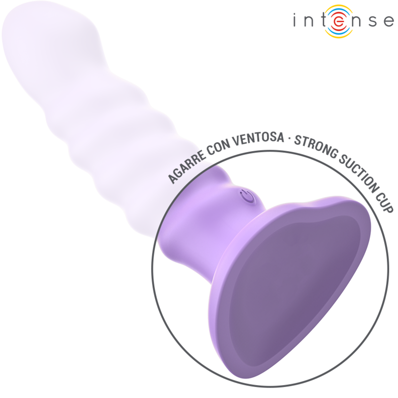 Purple vibrator with spiral texture and strong suction cup base.