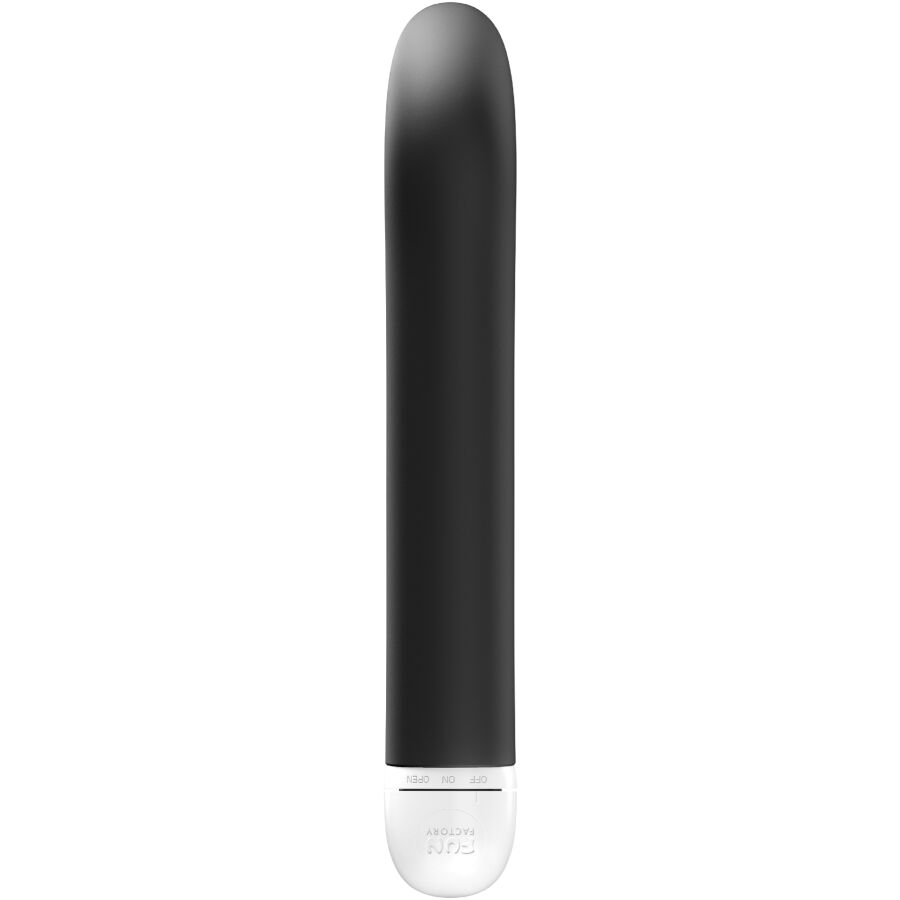 Black slim G-spot vibrator with smooth silicone body and white base control button.