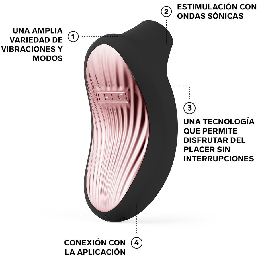 Black and pink clitoral massager with textured silicone surface and ergonomic curved design.