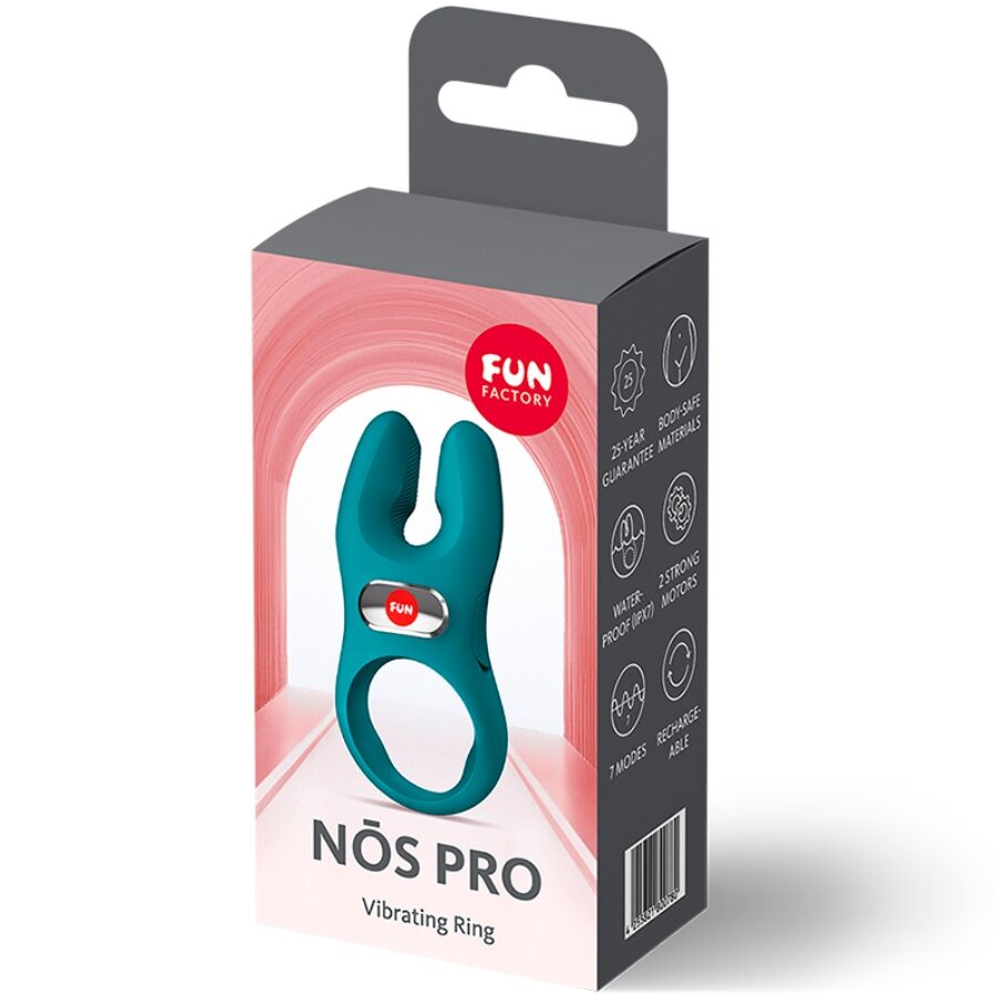Bottle green vibrating cock ring with bunny ears in Fun Factory packaging.