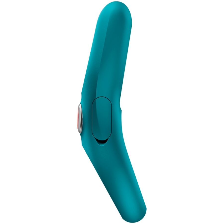 Bottle green vibrating cock ring with smooth silicone texture and single button control.