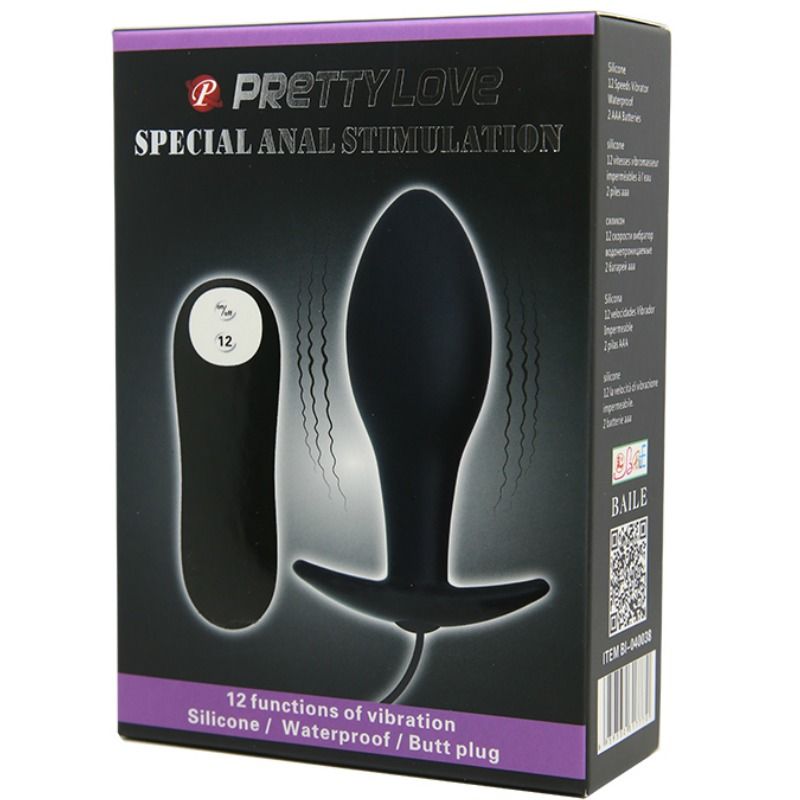 PRETTY LOVE – Analplug aus Silikon, 12 Vibrationsmodi, Schwarz